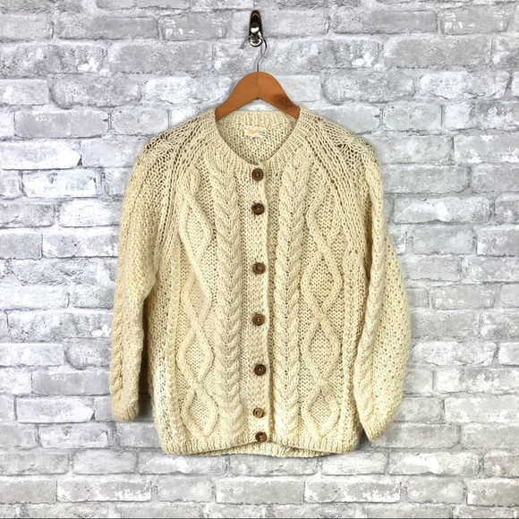 Vintage Sweaters - Vintage Italian Wool Cable Knit Button Cardigan S